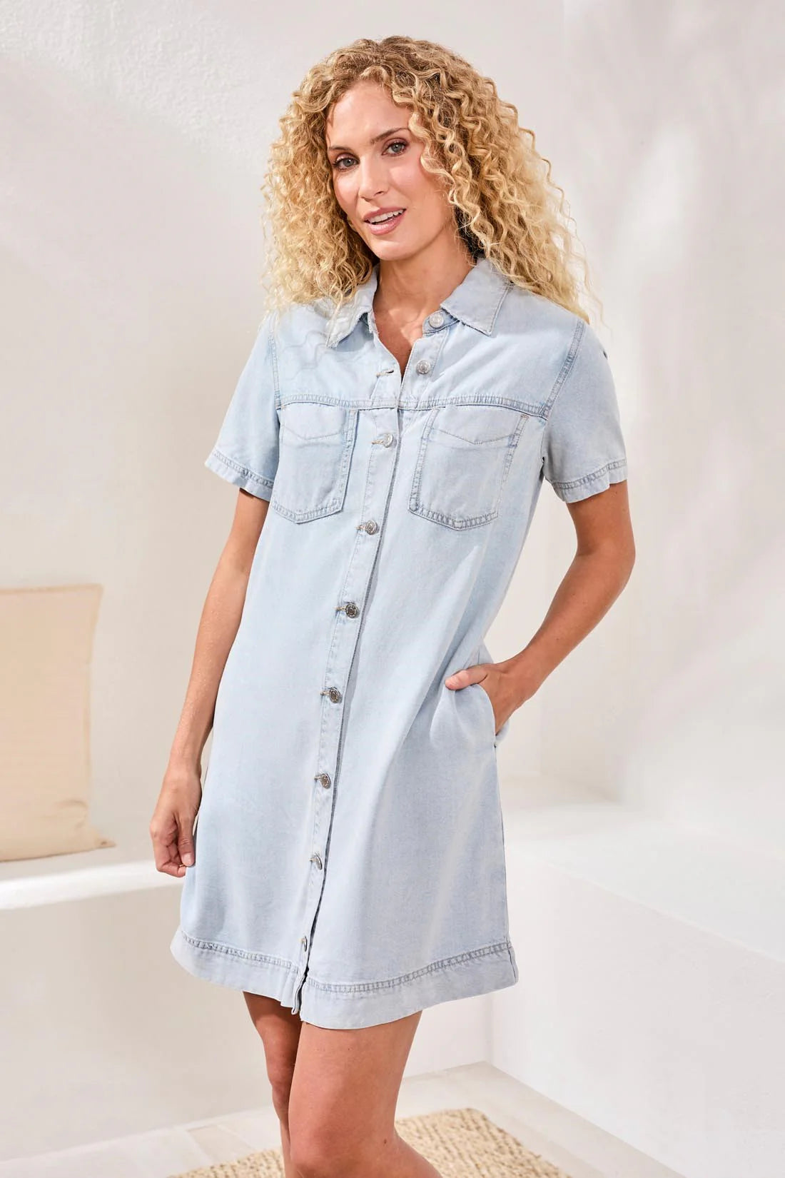 TRIBAL DENIM SHIRT DRESS WITH POCKETS - BONDI BEACH