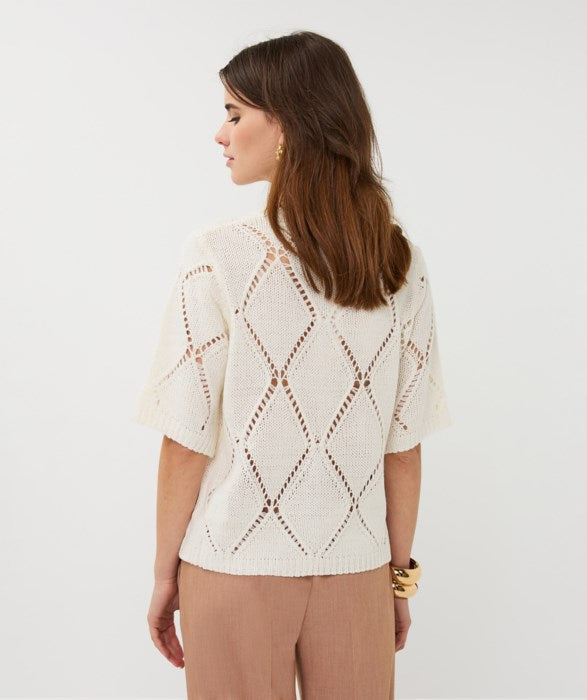 ESQUALO DIAMOND SEQUINS SWEATER - ECRU