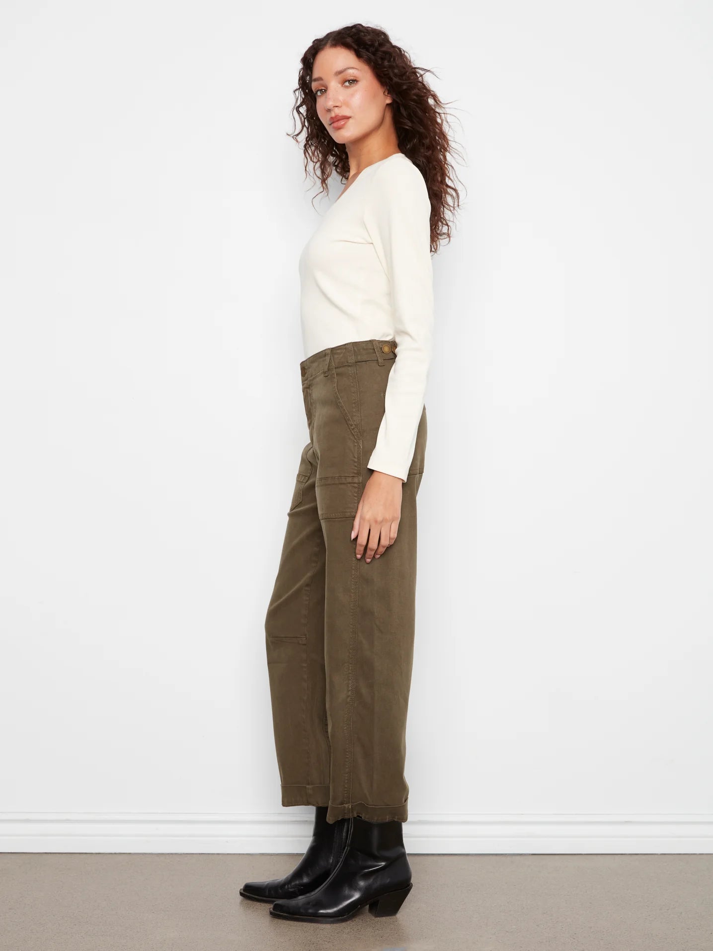CHARLIE B TWILL BARREL LEG PANT - OLIVE - Vi-Leen's Fashions