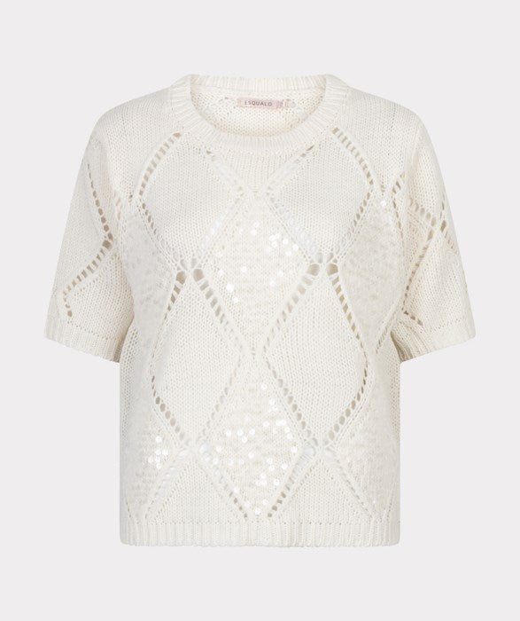 ESQUALO DIAMOND SEQUINS SWEATER - ECRU
