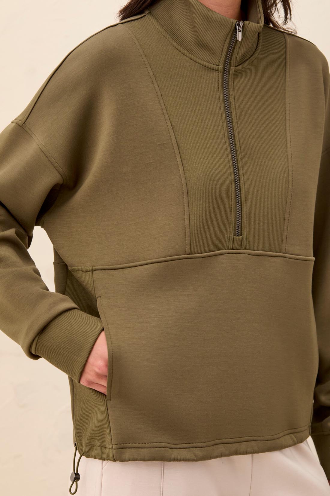 TRIBAL HALF ZIP PULLOVER - BASIL
