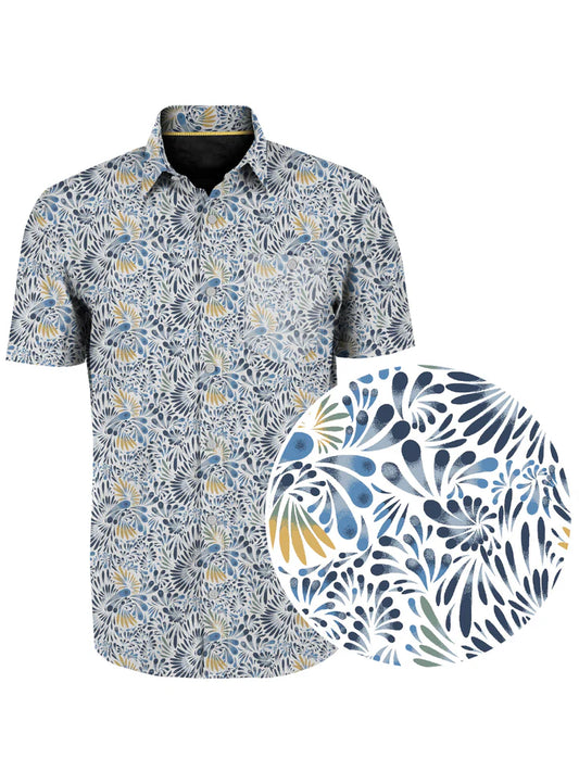MEN'S POINT ZERO TRAVELER 4-WAY STRETCH PRINT SHIRT - CIEL