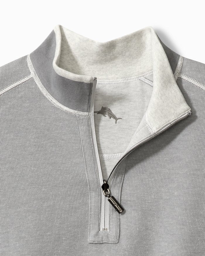 MEN'S TOMMY BAHAMA REVERSIBLE HALF ZIP PULLOVER - HEATHER GREY