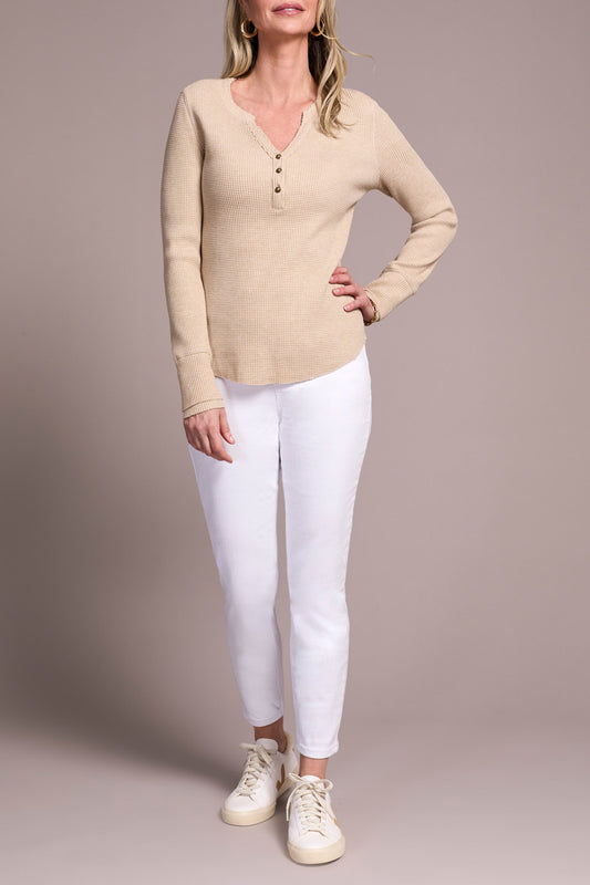 TRIBAL LONG SLEEVE HENLEY TOP - OATMEAL