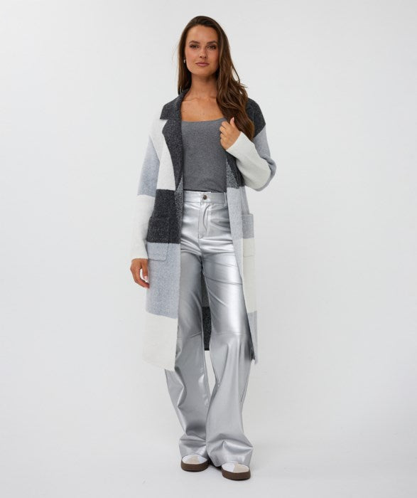 ESQUALO LONG COLORBLOCK CARDIGAN - GREY