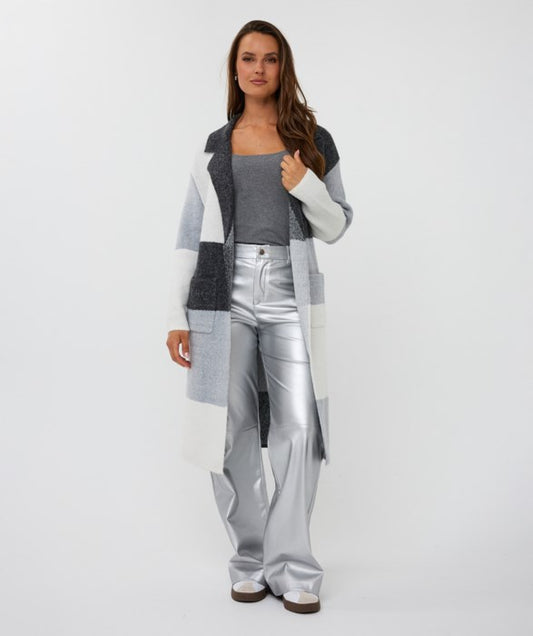ESQUALO LONG COLORBLOCK CARDIGAN - GREY