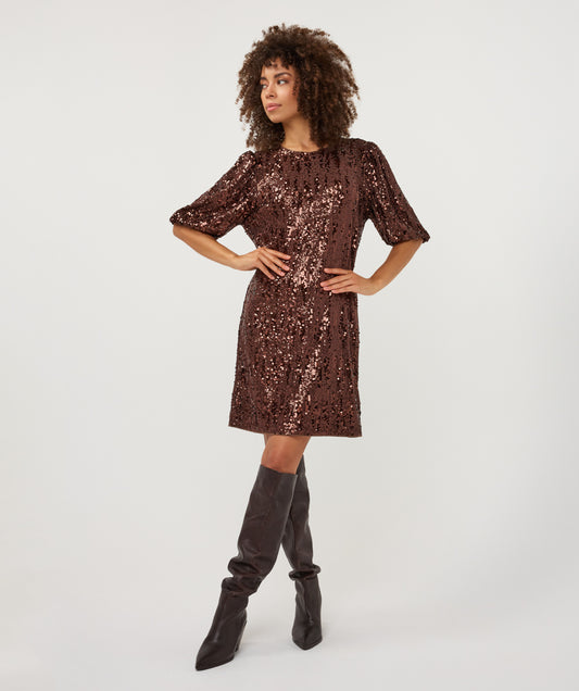 ESQUALO SEQUINS DRESS - COFFEE - Vi-Leen's Fashions