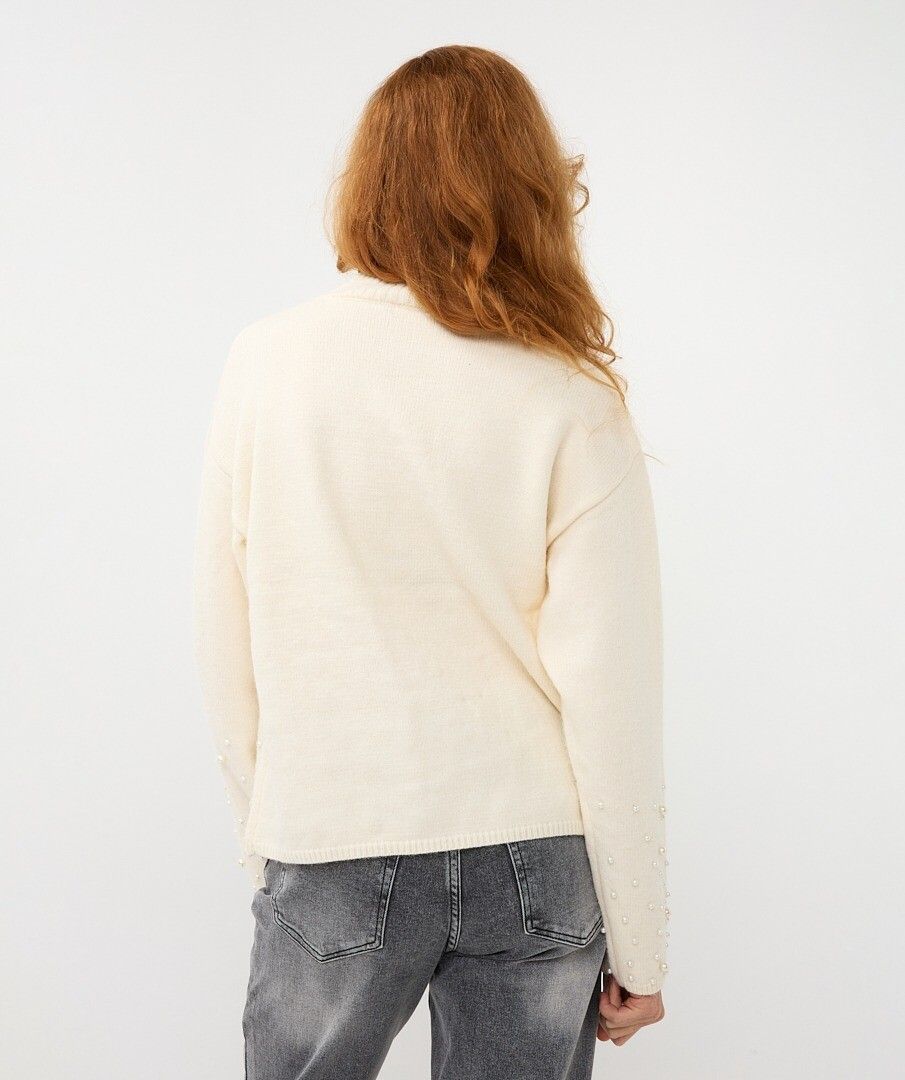ESQUALO PEARL FRONT SWEATER - OFF WHITE