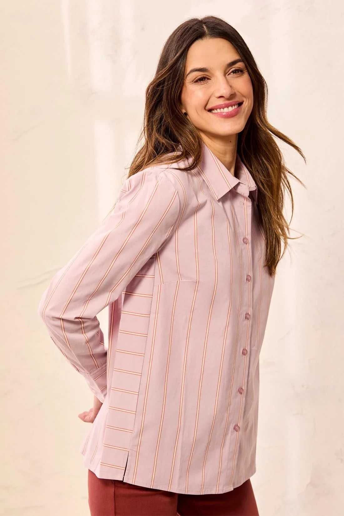 TRIBAL LONG SLEEVE BUTTON FRONT BLOUSE - VIOLET ICE