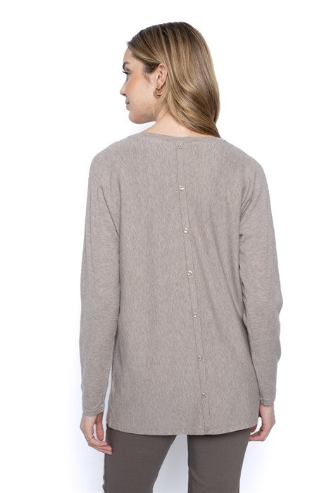 PICADILLY V-NECK BUTTON BACK SWEATER - SANGRIA