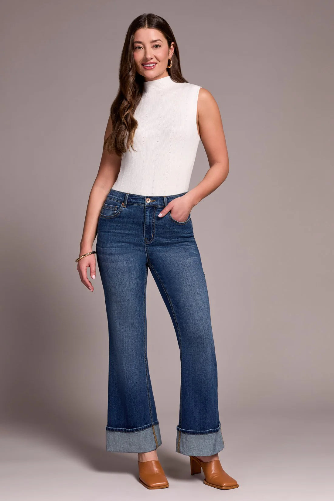 TRIBAL BROOKE CUFFED PALAZZO JEAN - ANTIQUE BLUE