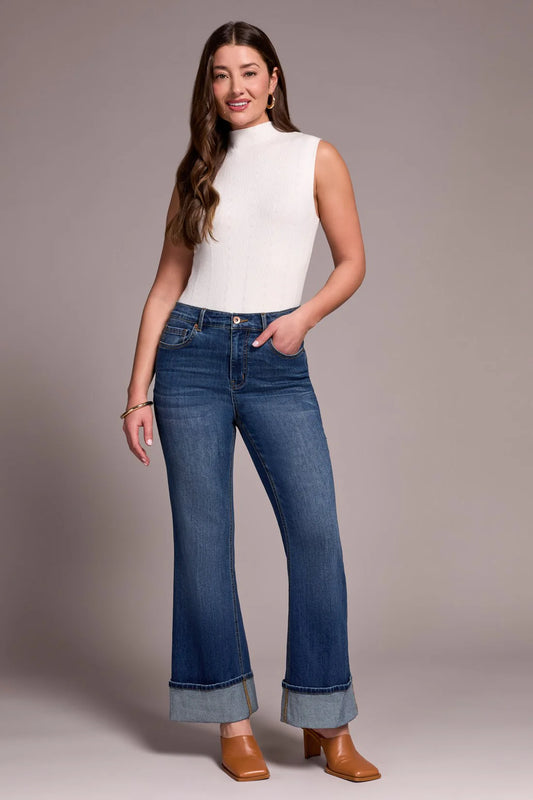 TRIBAL BROOKE CUFFED PALAZZO JEAN - ANTIQUE BLUE