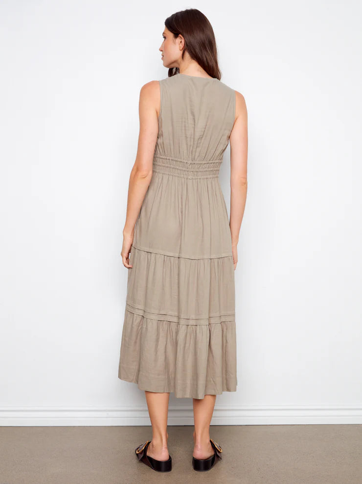CHARLIE B TIERED LONG LINEN DRESS - Vi-Leen's Fashions