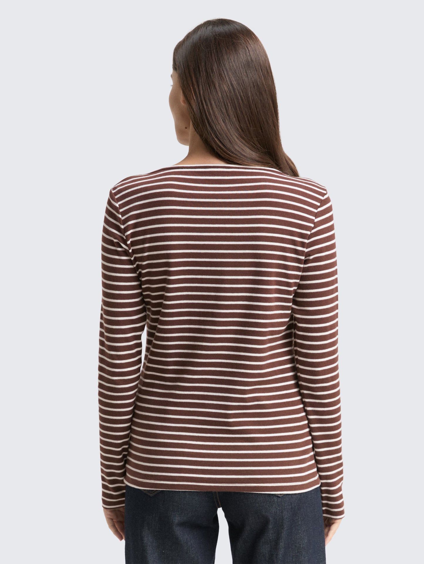 TOM TAILOR BOATNECK STRIPE TOP - BROWN