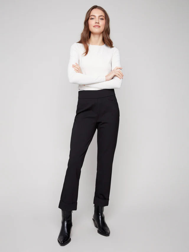 CHARLIE B ROLLED CUFF PANT - BLACK