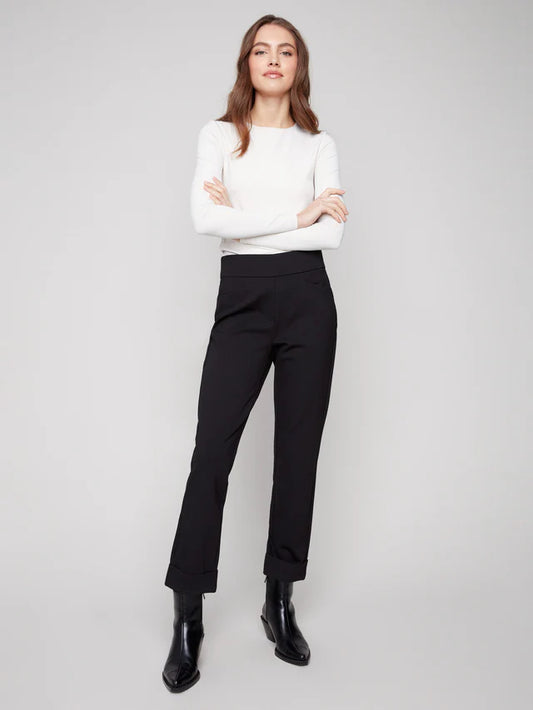 CHARLIE B ROLLED CUFF PANT - BLACK