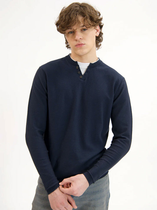 MEN'S POINT ZERO BUTTONED HENLEY TOP - NAVY