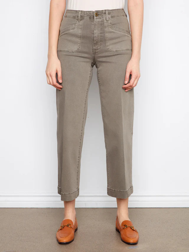 CHARLIE B CROPPED WIDE LEG TWILL PANT - SAGE - Vi-Leen's Fashions