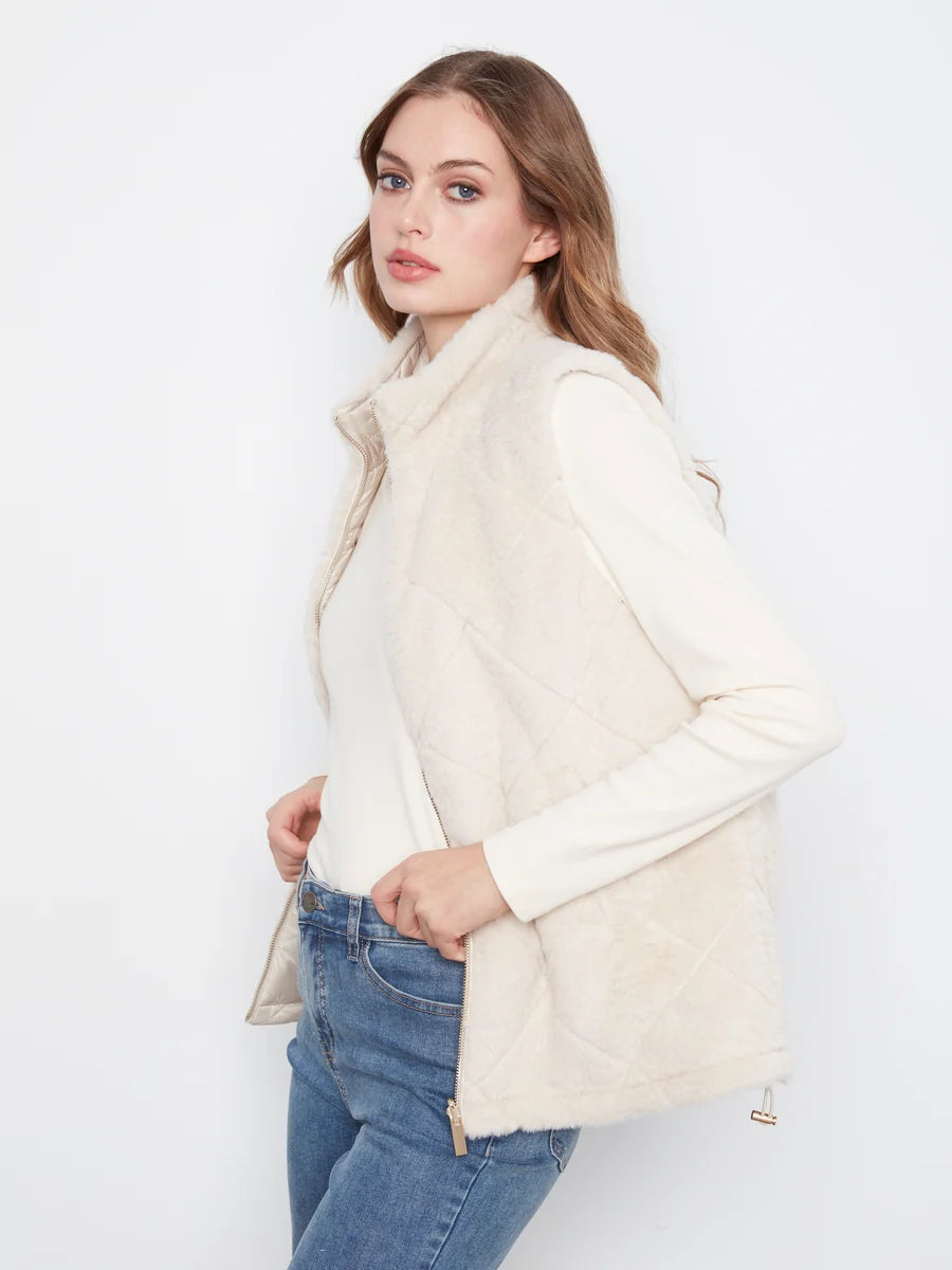 CHARLIE B REVERSIBLE FAUZ FUR VEST - PEARL