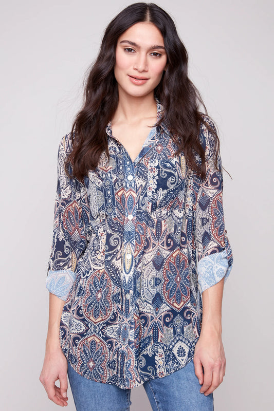 CHARLIE B BUTTON UP 2 WAY BLOUSE - JOLLY
