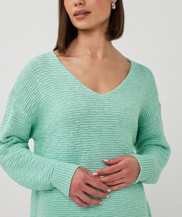 ESQUALO V-NECK TAPE YARN SWEATER - MINT - Vi-Leen's Fashions