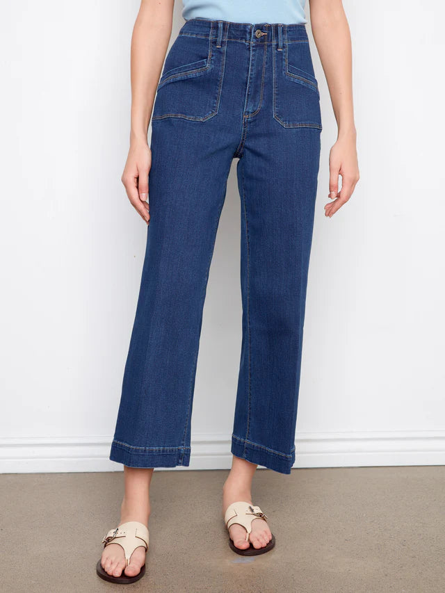 CHARLIE B CROPPED WIDE LEG STRETCH DENIM - INDIGO - Vi-Leen's Fashions