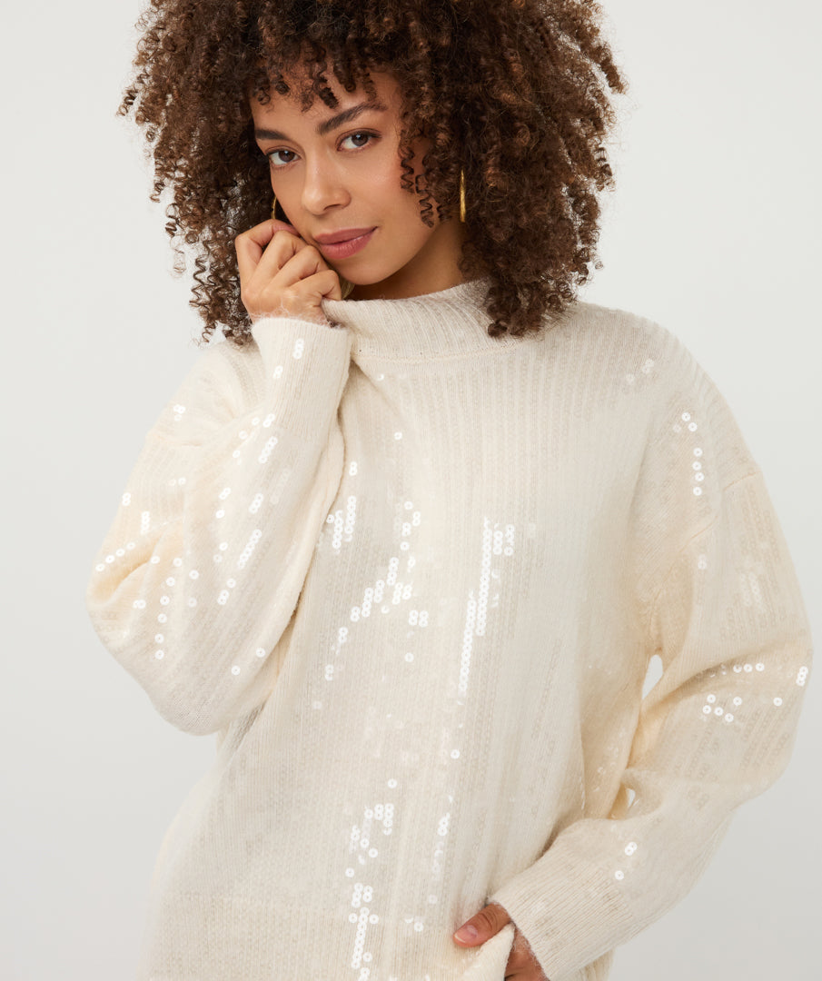ESQUALO BOXY SEQUINS SWEATER - VANILLA - Vi-Leen's Fashions