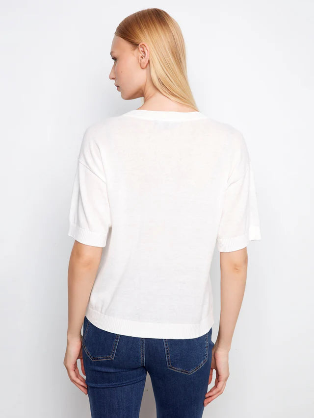 CHARLIE B DENIM PATCH CREW NECK SWEATER - HEARTS - Vi-Leen's Fashions