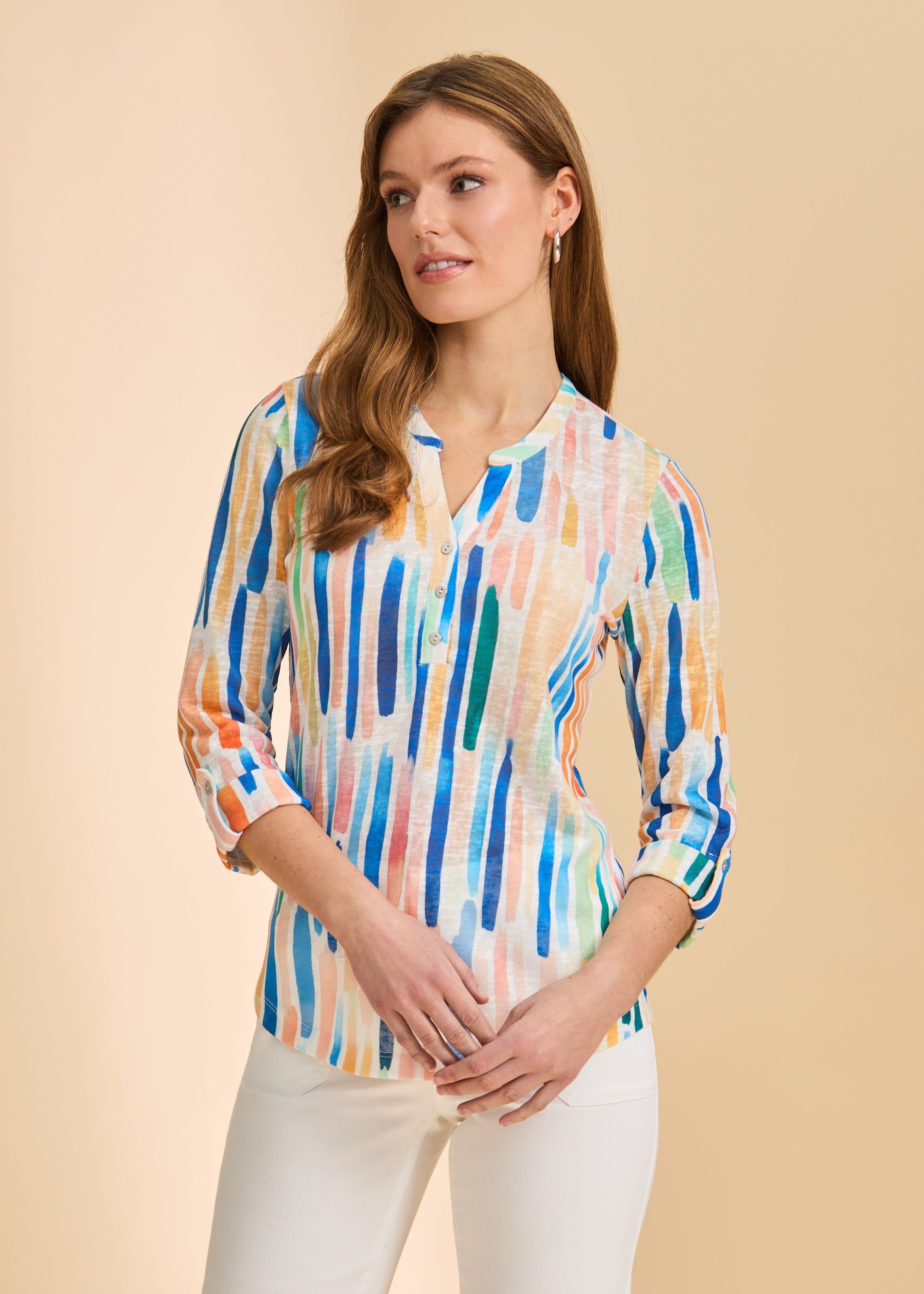 FDJ HENLEY NOTCH NECK TOP - BRIGHT ZIPPY - Vi-Leen's Fashions