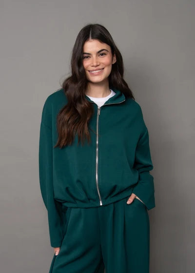 RD STYLE MIDORA SOFT KNIT FULL ZIP PULLOVER - DARK GREEN