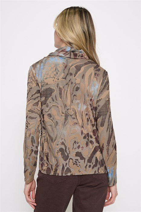 PICADILLY DRAPED NECK TOP - BLUE/BROWN