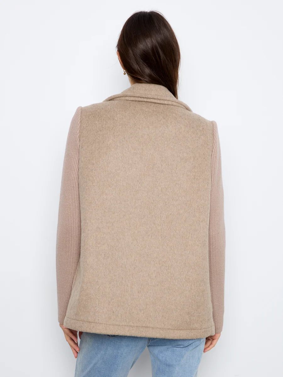 CHARLIE B JACKET WITH RIB SLEEVE - HEATHER TAUPE