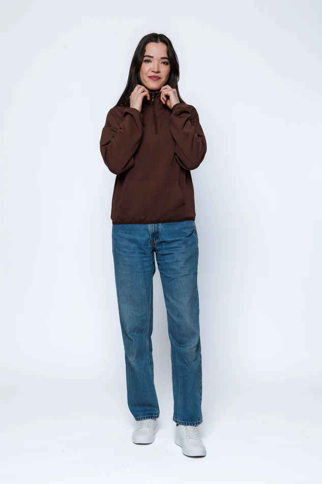 ORB EVERLY HALF ZIP PULLOVER - CHOCOLATE