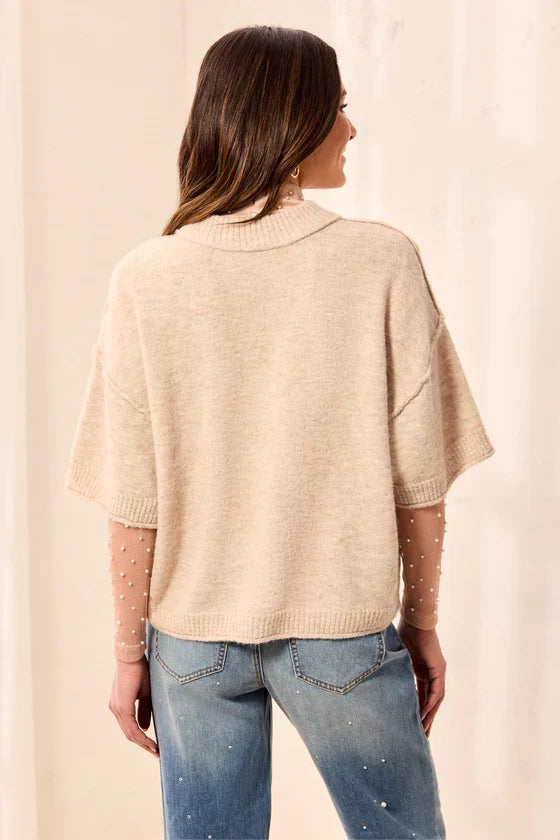 TRIBAL LOFTY ELBOW SLEEVE SWEATER - CREAM