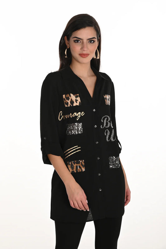 FRANK LYMAN TUNIC BLOUSE - BLACK