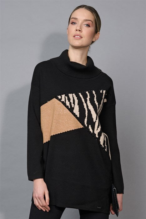 PICADILLY ANIMAL JACQUARD TUNIC - SAND/BLACK