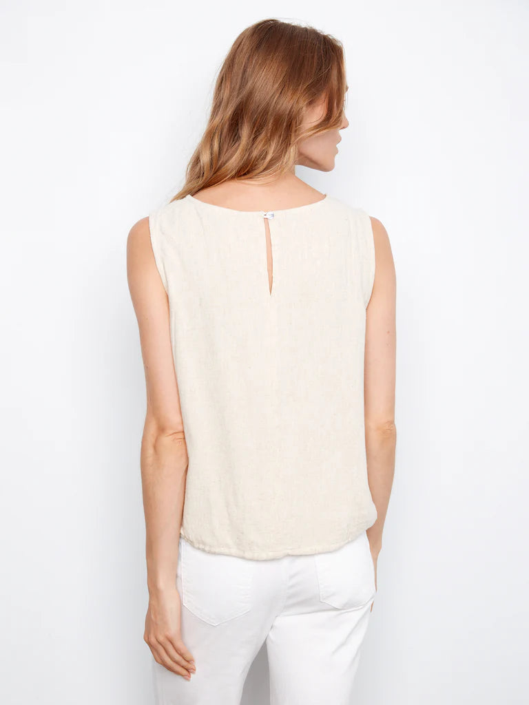 CHARLIE B SLEEVELESS TOP WITH DRAWCORD HEM - NATURAL - Vi-Leen's Fashions