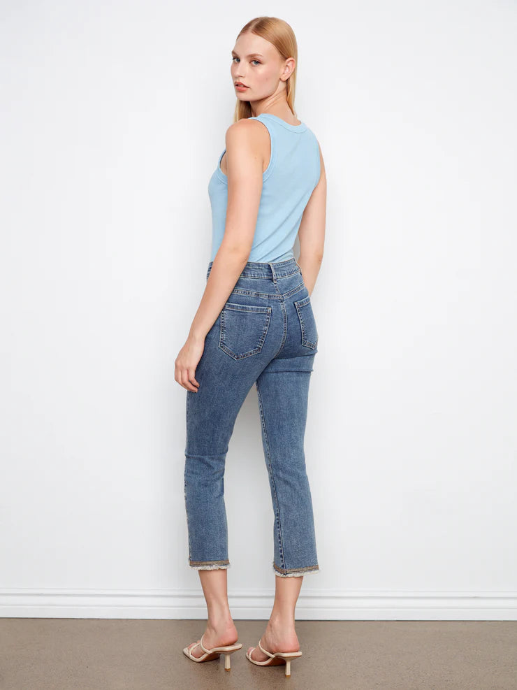 CHARLIE B SLIM LEG FRONT TULIP JEAN - MEDIUM BLUE - Vi-Leen's Fashions