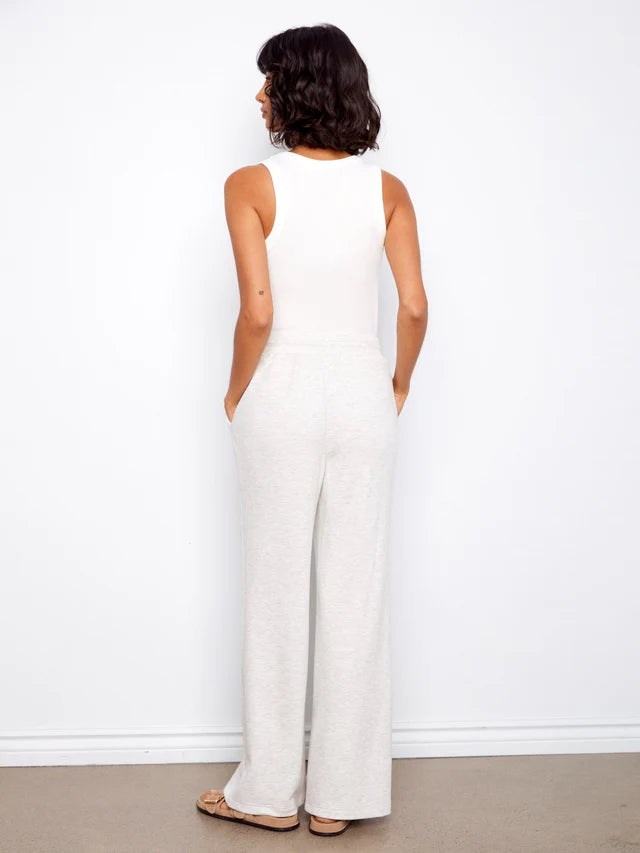 CHARLIE B SOFT SCUBA WIDE LEG JOGGER - HEATHER LIGHT GREY - Vi-Leen's Fashions