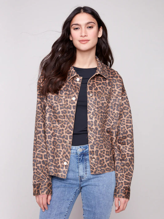 CHARLIE B LEOPARD PRINT SCUBA SHORT JACKET