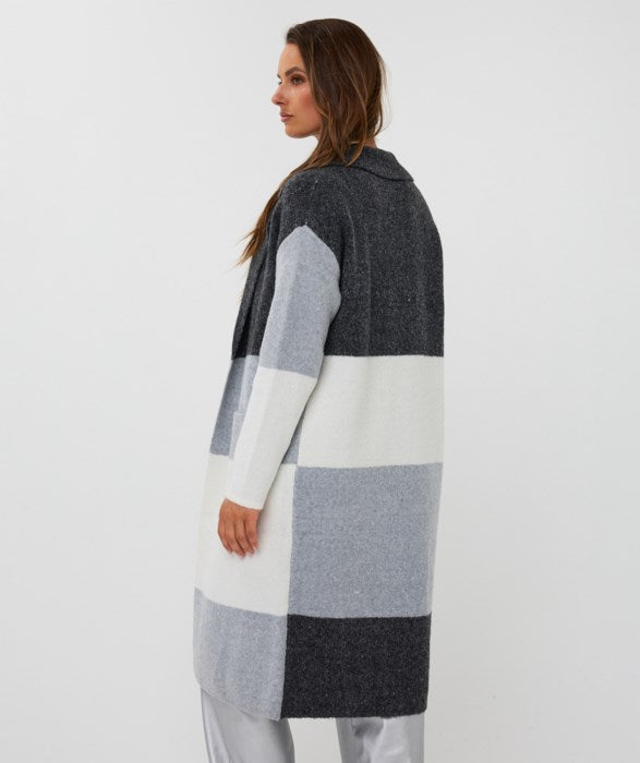 ESQUALO LONG COLORBLOCK CARDIGAN - GREY