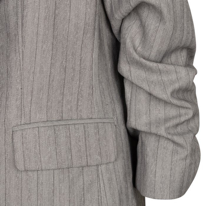 ESQUALO HERRINGBONE BLAZER WITH RUCHING SLEEVE - LIGHT GREY