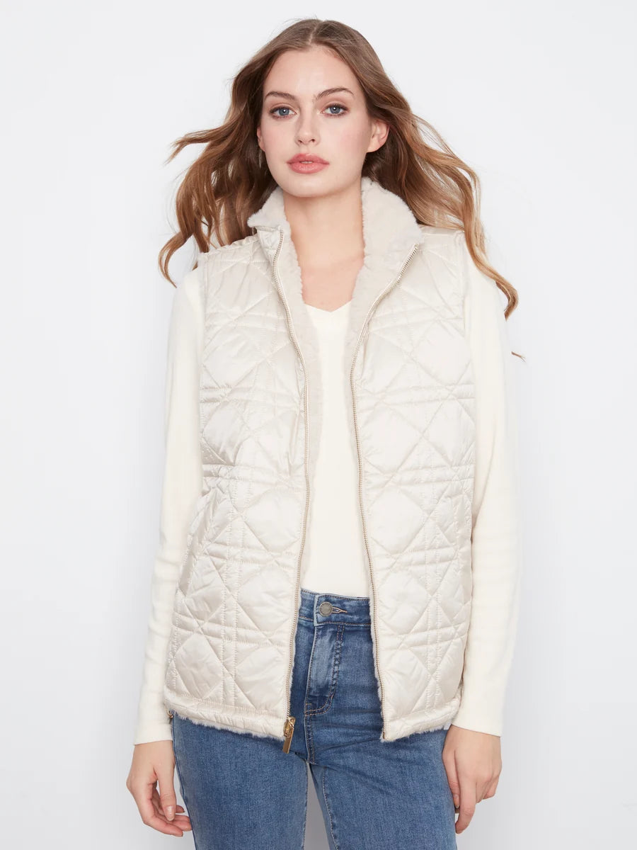 CHARLIE B REVERSIBLE FAUZ FUR VEST - PEARL