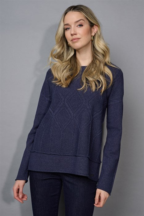 PICADILLY DIAMOND CABLE SWEATER - HEATHER DENIM