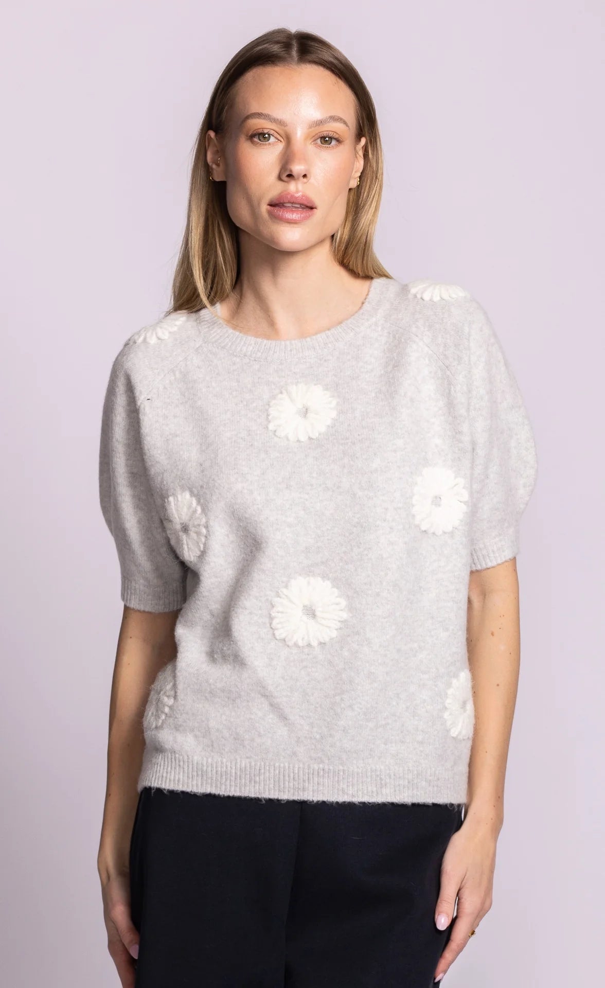 PINK MARTINI DAISY SWEATER - GREY - Vi-Leen's Fashions