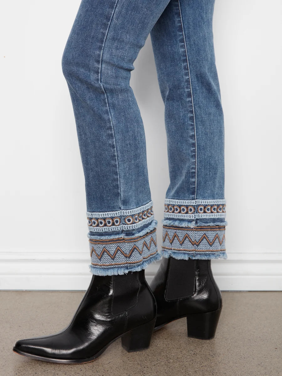 CHARLIE B SLIM LEG EMBROIDERED HEM JEAN