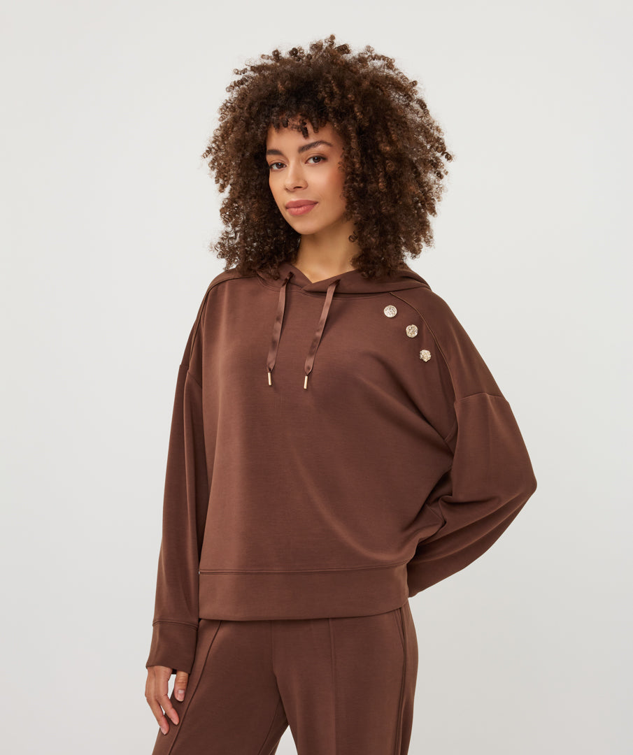 ESQUALO SOFT MODAL FANCY HOODIE - COFFEE - Vi-Leen's Fashions