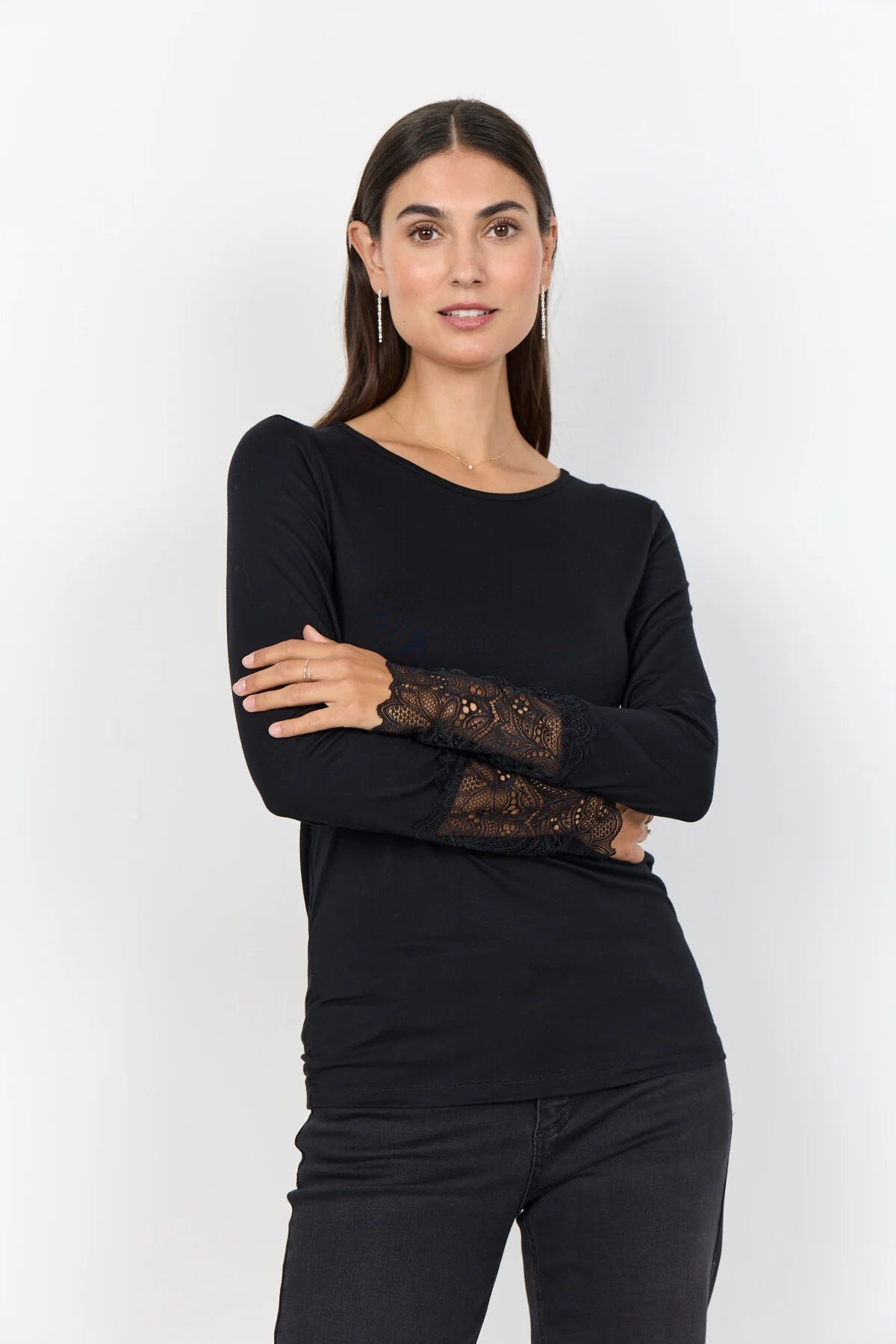 SOYACONCEPT MARICA TOP WITH LACE CUFF - BLACK