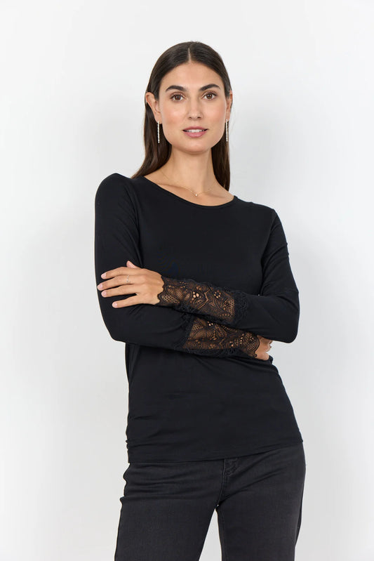 SOYACONCEPT MARICA TOP WITH LACE CUFF - BLACK