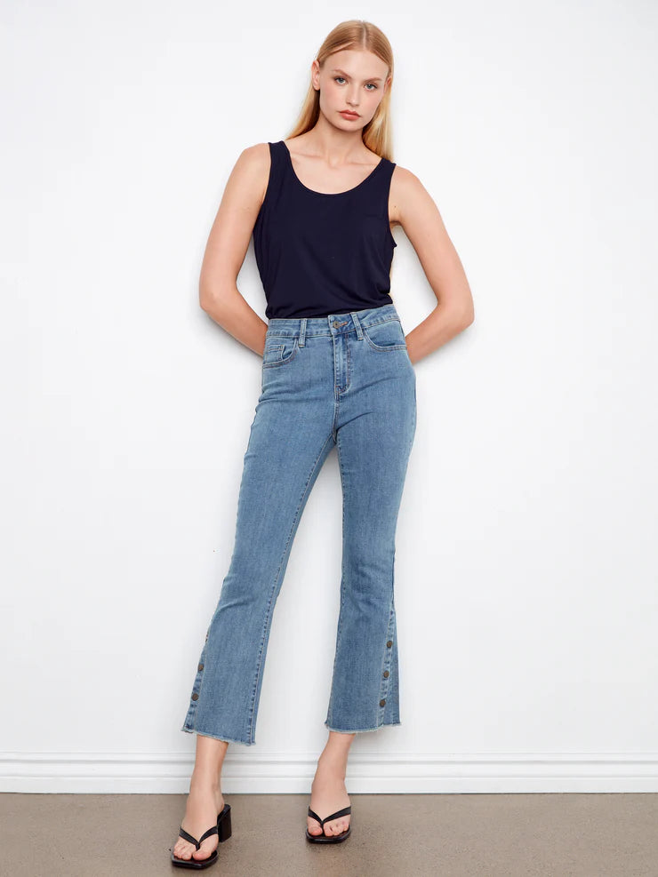 CHARLIE B BOOTCUT DENIM WITH SIDE SNAP HEM - SOFT BLUE - Vi-Leen's Fashions